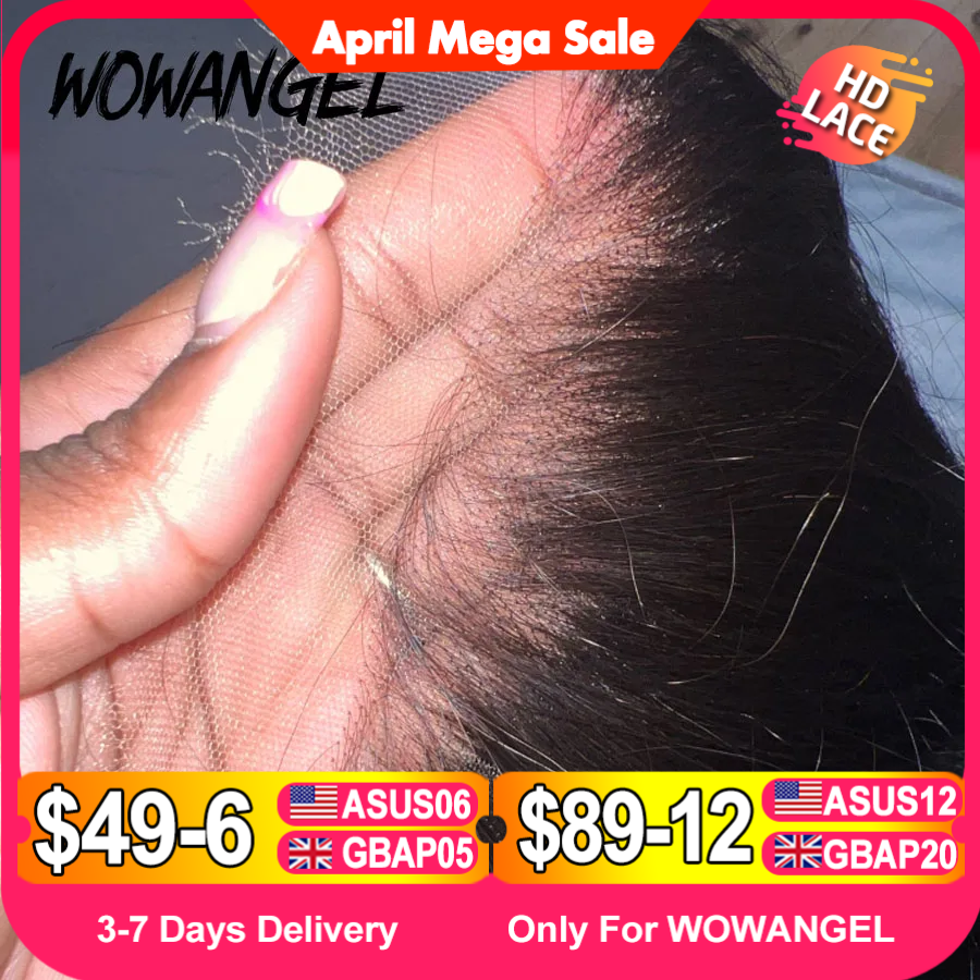 Wow Angel-extensiones de cabello humano liso con cierre Frontal, accesorio capilar liso con malla HD prearrancada, 7x7, 6x6, 5x5