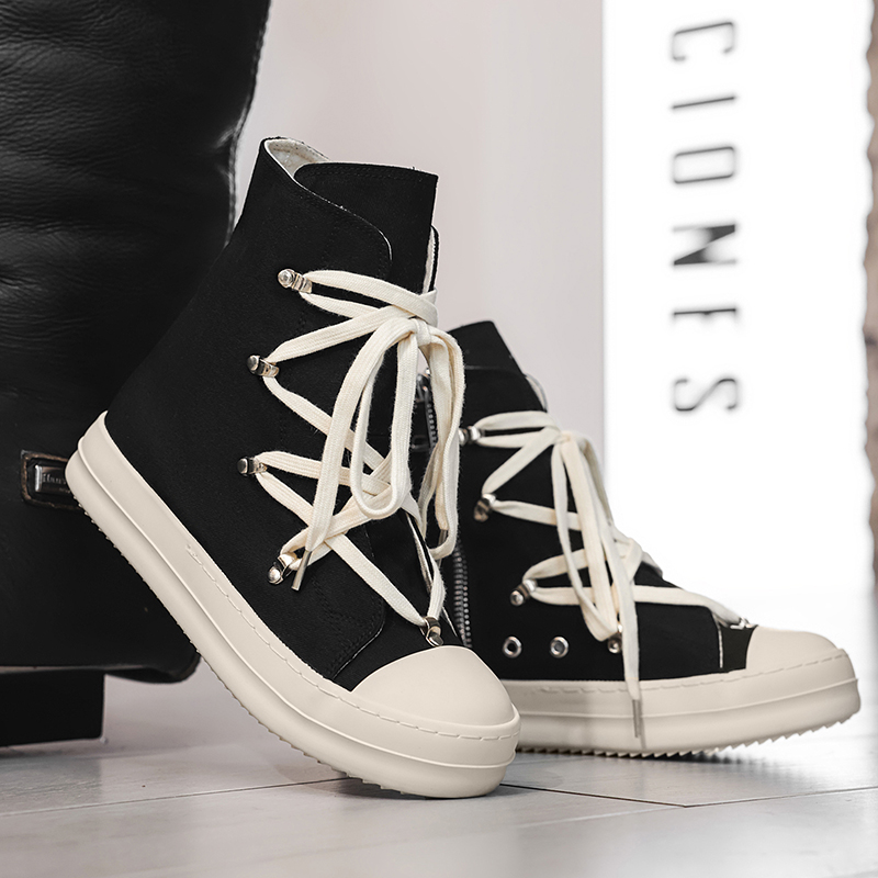 Sepatu Kasual Pria Musim Gugur dengan Sol Tebal, Warna Hitam, Serbaguna, Anti-selip dan Tahan Aus, Sepatu Kanvas