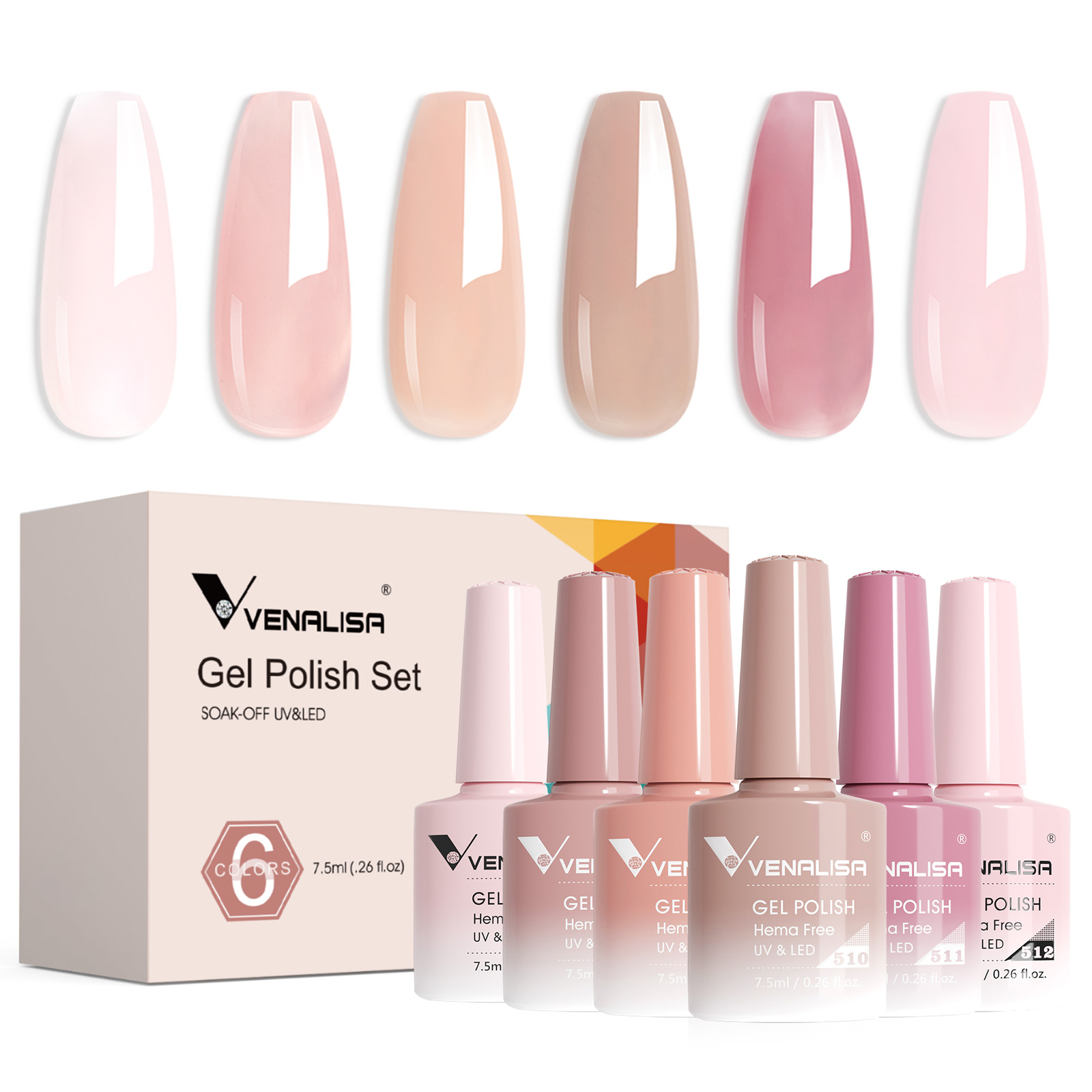 Base de goma rosa, esmalte de uñas en Gel Venalisa, 6 uds/Kit, sin HEMA, gelatina de Color rosa, Gel autonivelante, juego de manicura de uñas de larga duración
