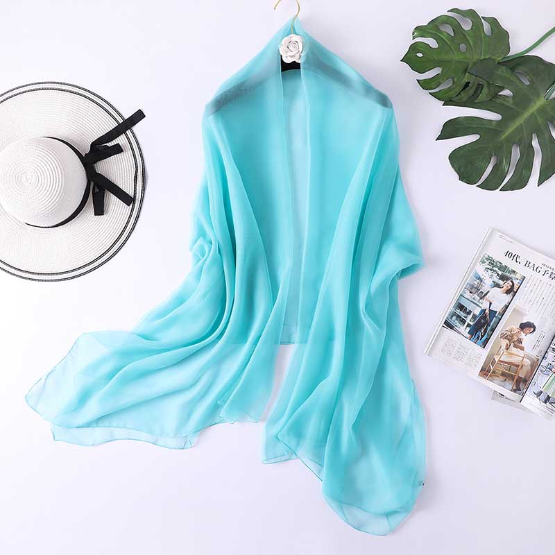 Korea Warna Solid Tipis Panjang Sifon Tabir Surya Selendang Seksi Kasa Matahari Handuk Pantai Wanita Musim Panas AC Syal Sutra Es