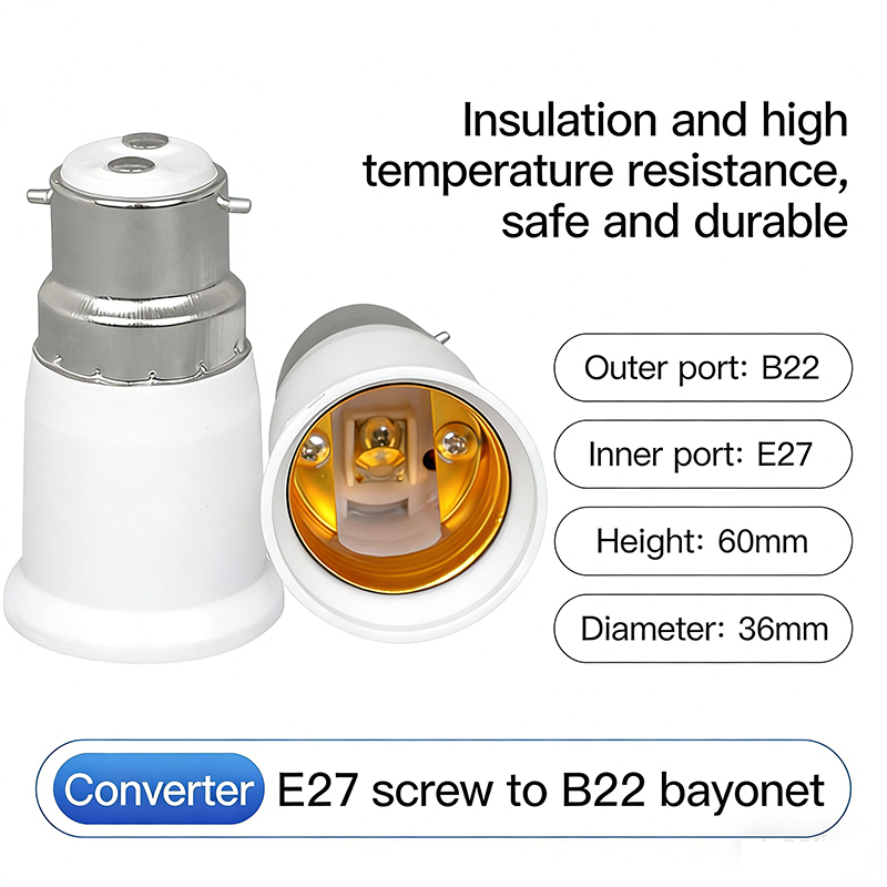 Adaptateur d'ampoule universel E27 femelle vers B22 mâle – Convertit la vis vers le raccord à baïonnette