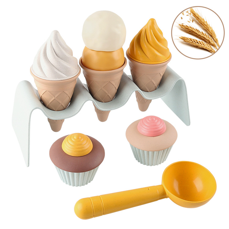Mainan Kue Es Krim Simulasi DIY untuk Anak-anak, Set Mainan Makanan dari Jerami Gandum untuk Anak-anak