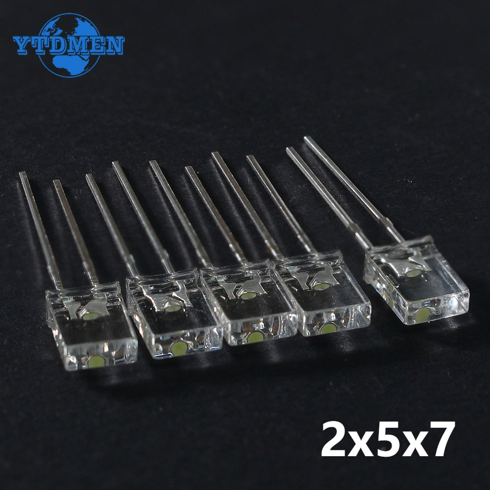 100 SZTUK Diod LED 2x5x7 Kwadratowe Przezroczyste Diody Emitujące Światło Białe Czerwone Żółte Niebieskie Zielone Produkty Elektroniczne Luminescencyjne