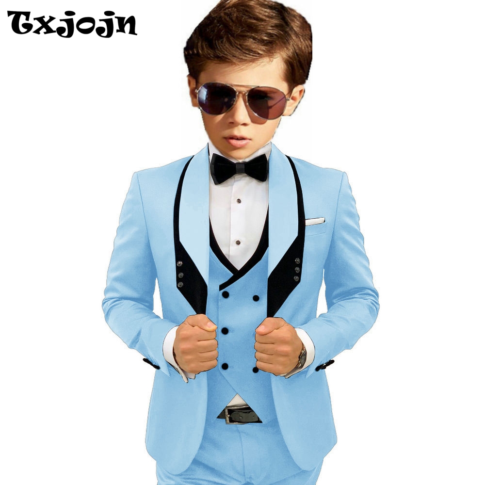 Himmelblauer eleganter Smoking mit Schalkragen, 3-teilig, formelles Bankett-Outfit, hochwertiges, stilvolles Kinderanzug-Set, Partykleidung, 2–20 Jahre