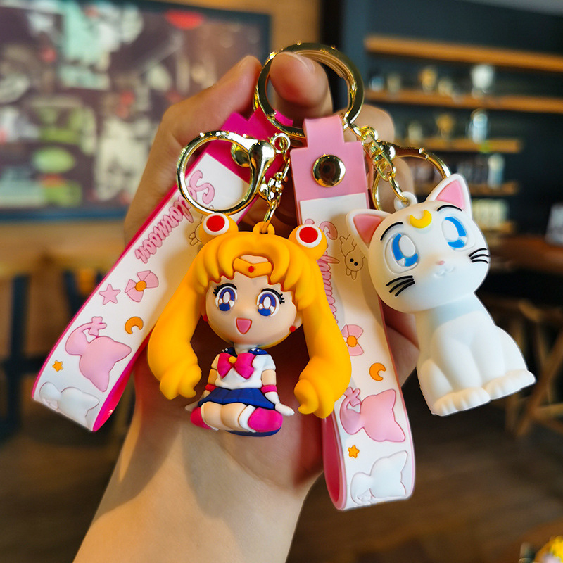 Anime marin lune porte-clés dessin animé mignon chat chiffres porte-clés Mars Jupiter Mercury sac à dos voiture porte-clés cadeaux de noël