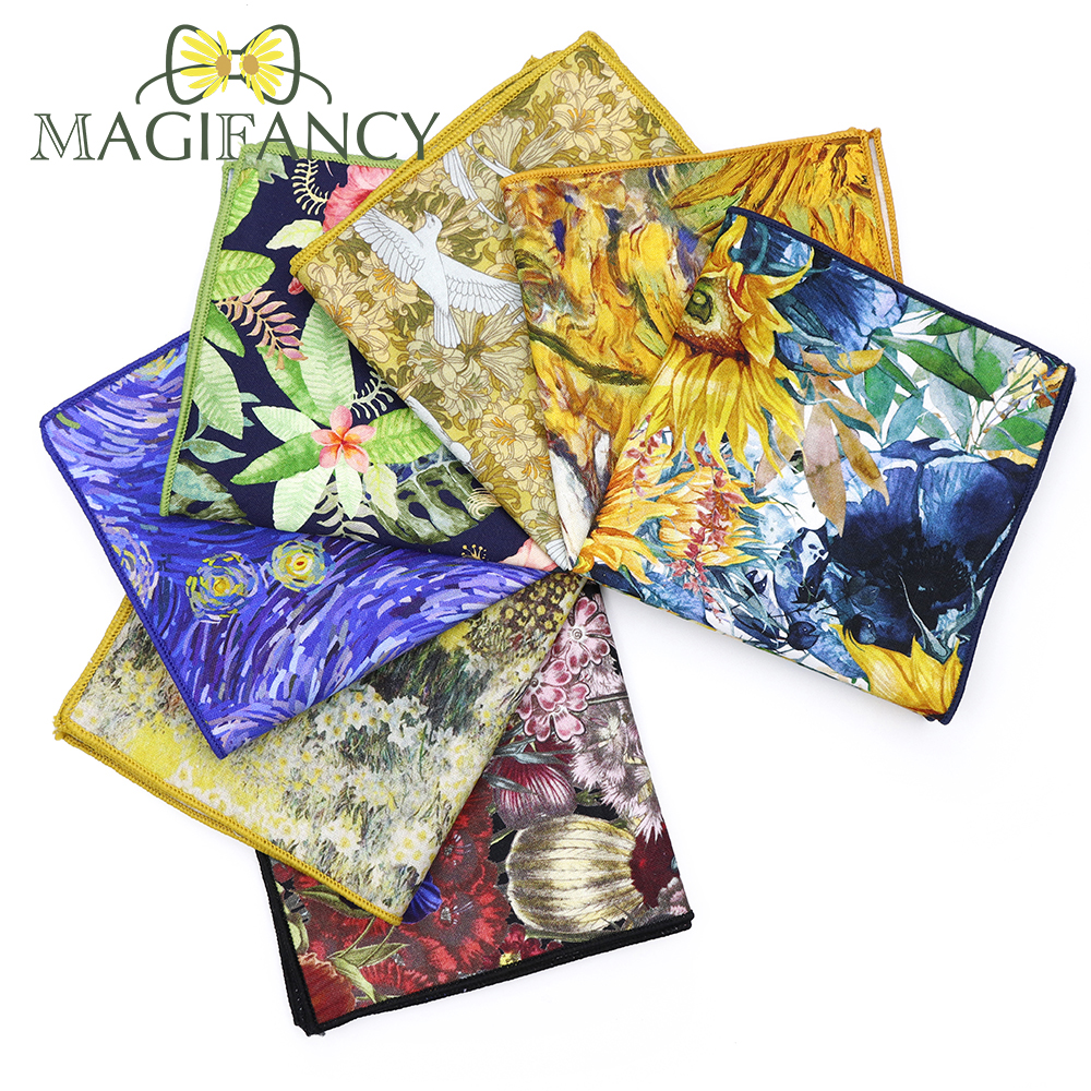 Nuevo Vintage pintura al óleo de jardín 23cm pañuelo 100% algodón girasol mujeres hombres traje de fiesta de boda bolsillo cuadrado accesorio de regalo