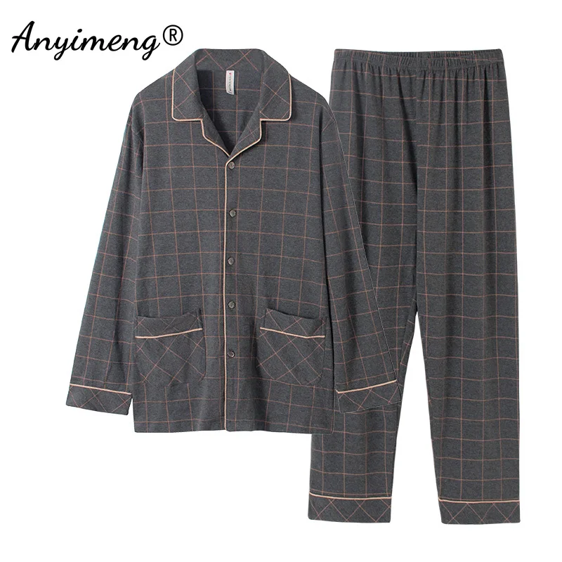 Оригинальная Пижама для мужчин 3xl, 4xl, 5xl, 6xl для больших парней, одежда для отдыха, кардиган, клетчатая модная домашняя одежда для полных мужчин, пижама для отца Pjs