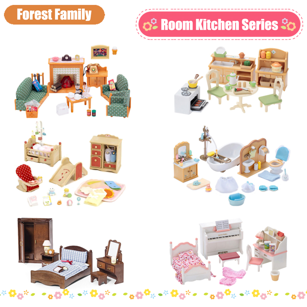 Casa de bonecas em miniatura acessórios 1/12 floresta família casa móveis coleção conjunto cozinha panelas para crianças meninas presente