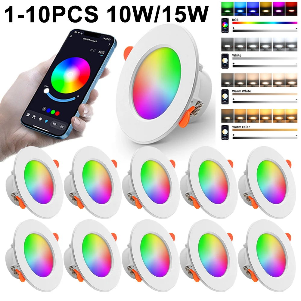 1-10 stücke RGB LED-Lampe Tuya dimmbare Down light Spotlight Bluetooth-kompatible Lampe 10/15W App-Steuerung GB CW WW Smart Lampe