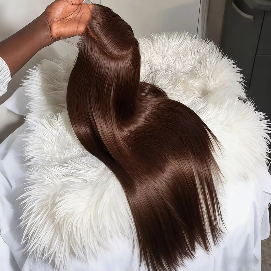 # Peluca frontal de encaje HD lisa de 13x6, color marrón chocolate, de 44-46 pulgadas, densidad 200, con encaje frontal 13x4 pre-arrancado para mujer