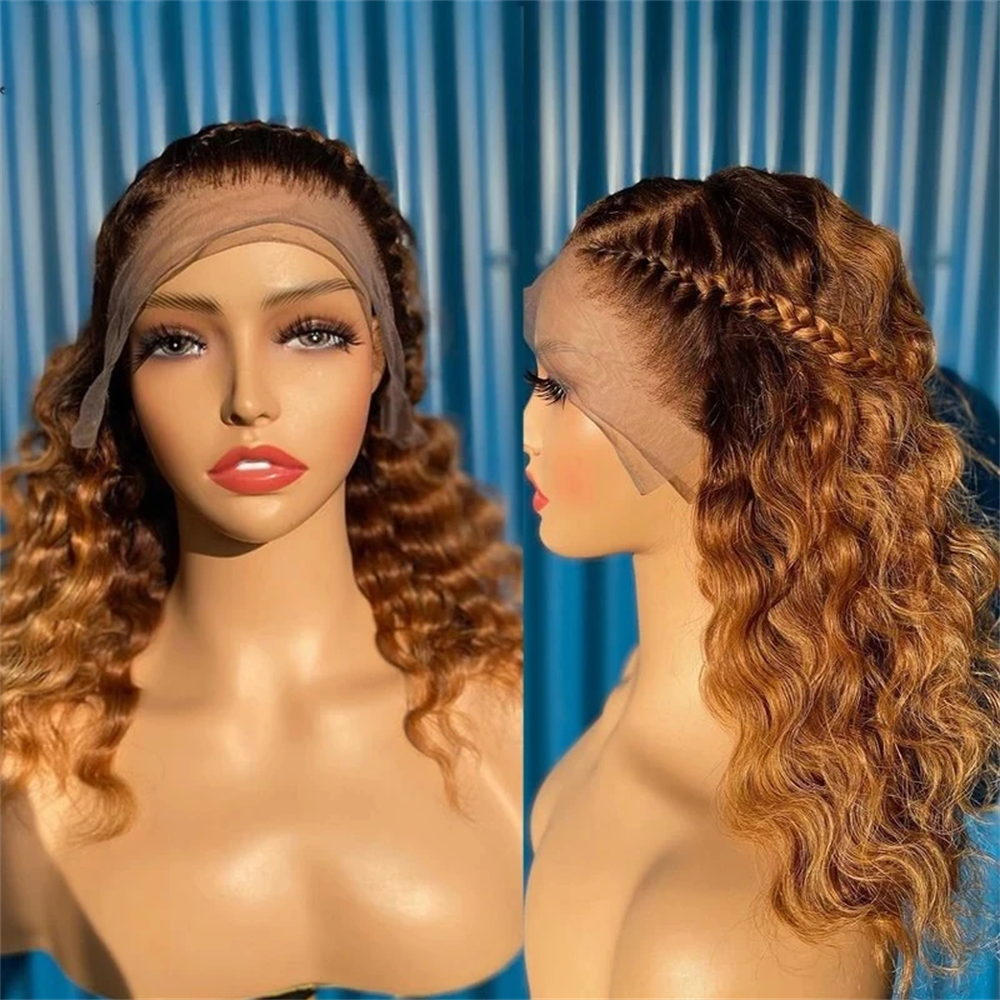 Suave 180 densidad Ombre marrón 26 pulgadas rizado peluca de pelo largo prearrancado para mujeres peluca de línea de cabello Natural con pelo de bebé Afro