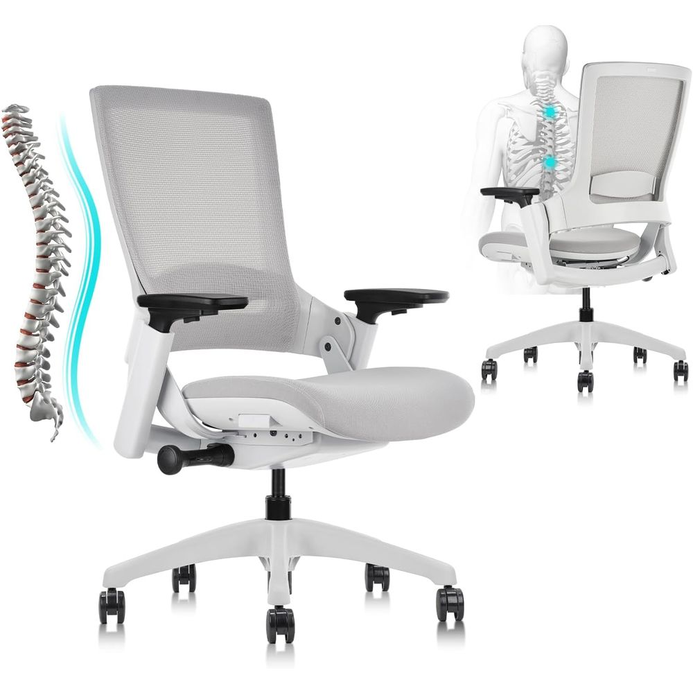 Swivel Ergonomic Desk Chair, Adjustable Computer Task Chair with 3D Armrests and Lumbar Support, Mesh Back for Office or Home Co
