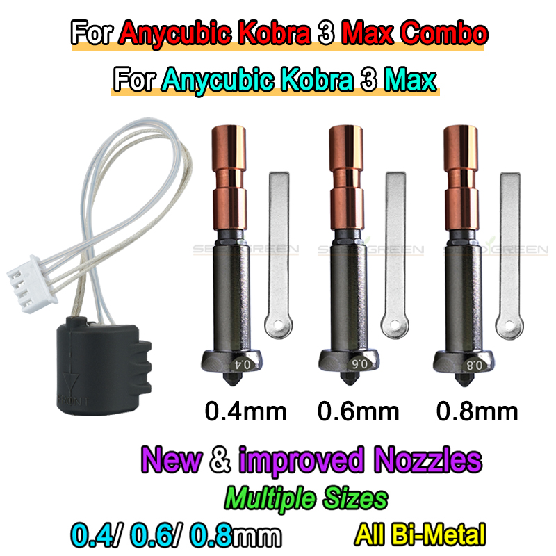 อัพเกรดใหม่หัวฉีดสําหรับ Anycubic Kobra 3 Max หัวฉีด Hotend Kobra 3 Max Combo หัวฉีดคอ 0.4 มม. 0.6 มม. 0.8 มม.