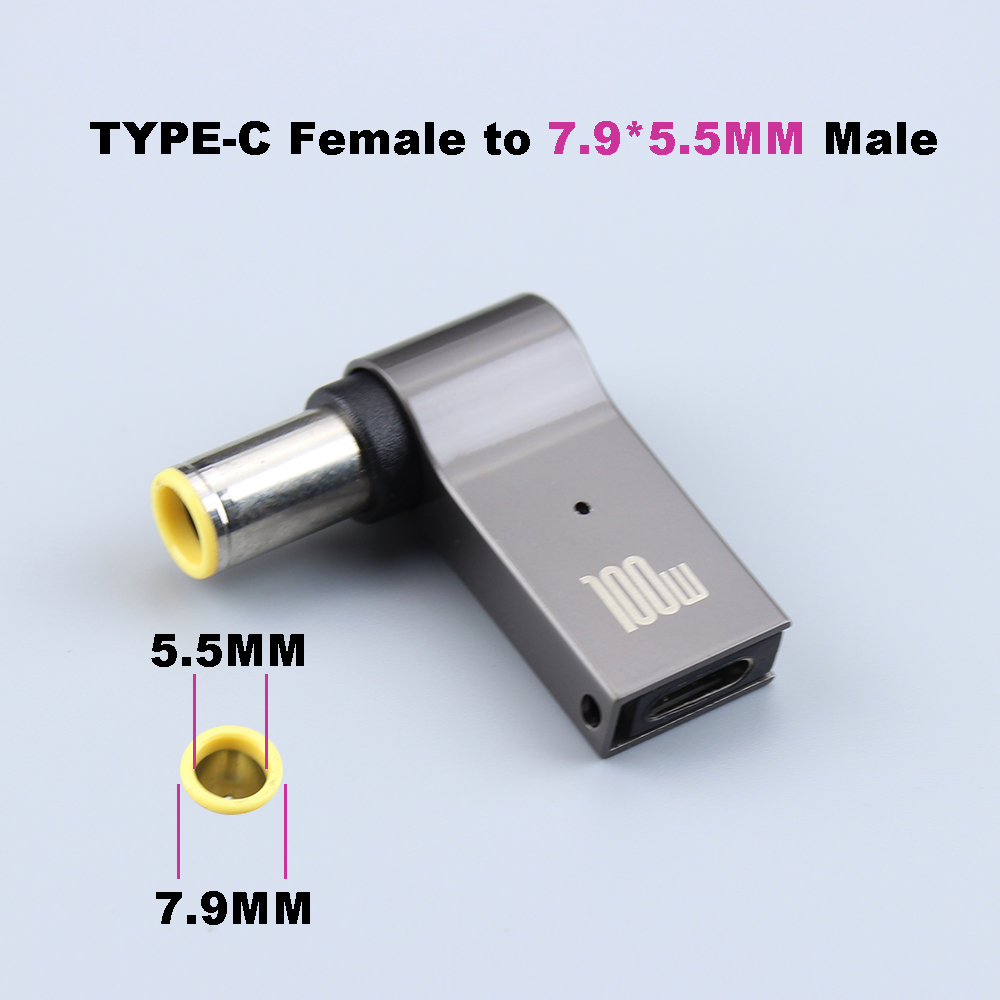PD 100W USB Type-C Female to DC 7.9*5.5mm Male Jack Plug Converter Laptop Fast Charging Charger Adapter for Lenovo/HP/DELL/Asus
