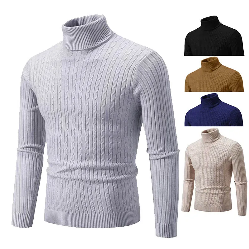 2025 neue männer High Neck Pullover Einfarbig Pullover Gestrickte Warme Casual Rollkragen Sweatware Woolen Herren Winter Outdoor Tops