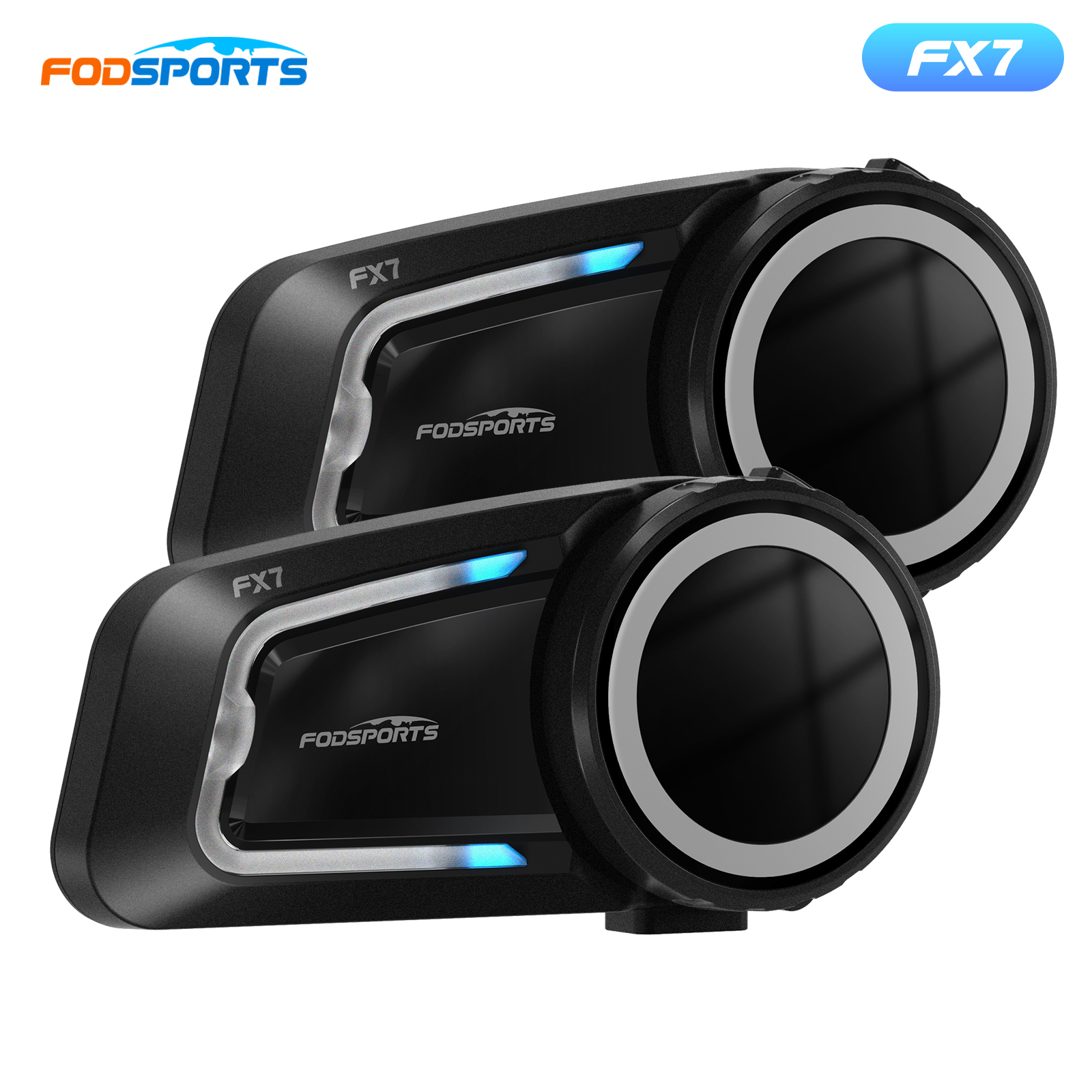 2pcs Fodsports FX7 Mesh Interkom Motor Bluetooth Headset Helm, BT 5.4, 10 Pengendara 2000M,Mendukung Aplikasi.