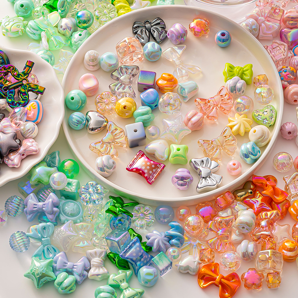 50g Y2K Randomly Mixed Bowknot Flower Heart Acrylic Cute Beads for DIY Necklace Keychain Bracelet Jewelry Craft Making Accessory