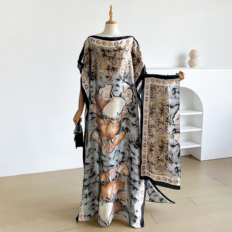 Letnia sukienka kaftan dla kobiet z dużym szalem, luźna abaja, muzułmańska, codzienna, z nadrukiem, szal, szata, styl afrykański, Dubaj, Turcja.