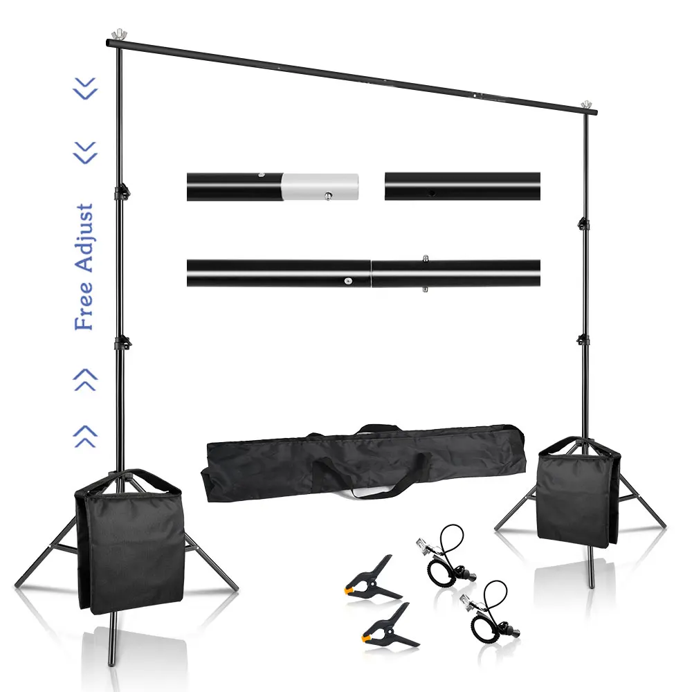 2.6x3M/8.5x10ft Foto- en Videostudio Achtergrondstandaard, Verstelbaar Telescopisch Achtergrondsteunsysteem met Draagtas