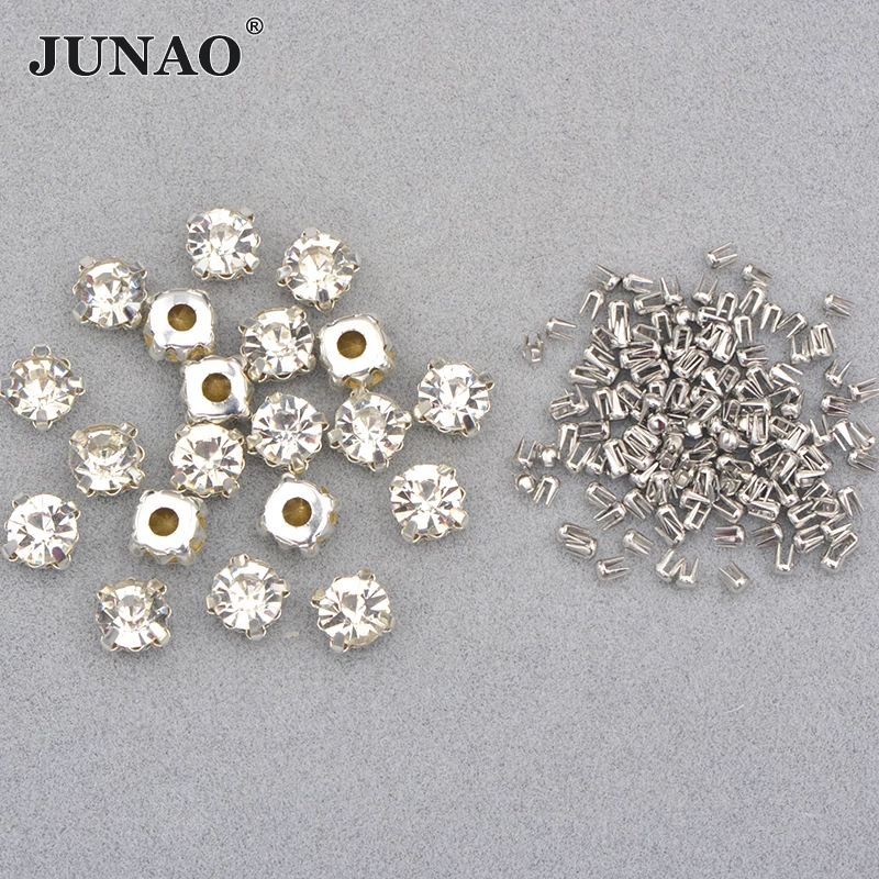 คริสตัลเจียระไนทรงกรงเล็บขนาด 8 มม. สีใส ยี่ห้อ JUNAO พร้อมกาวติดเล็บ สีเงิน สีทอง สำหรับเครื่องกดมือ