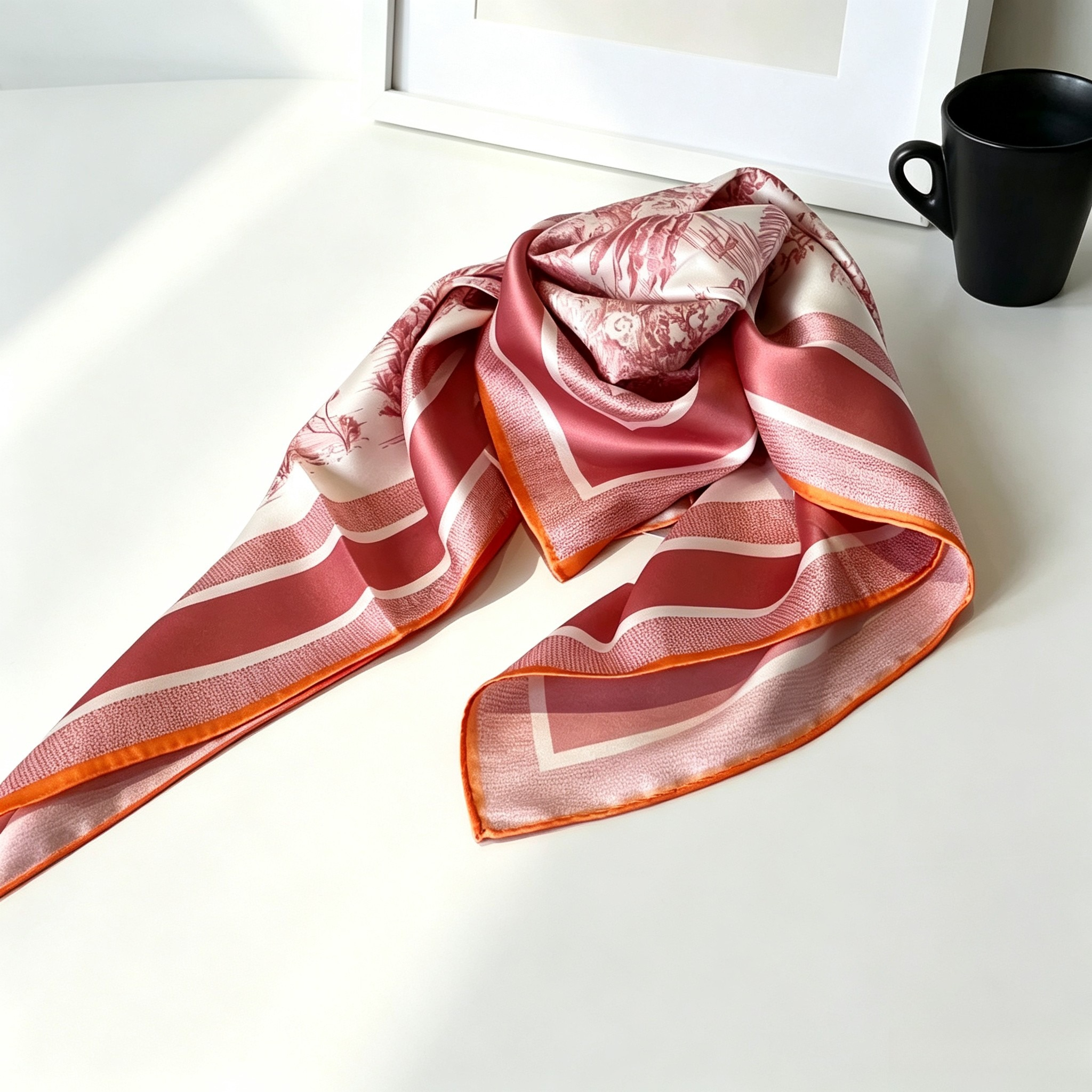 Syal Wanita Musim Semi/Musim Panas Syal Persegi Lukisan Tangan Motif Hutan Syal Cetak Retro Aksesori Mode Hadiah Liburan 90*90Cm
