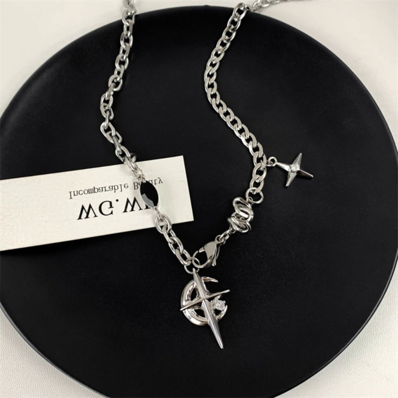 JWER nuevo Y2K cadena cubana Figaro estrella Luna colgante collar hombres Punk negro circón cadena gargantilla collar para hombres joyería regalos