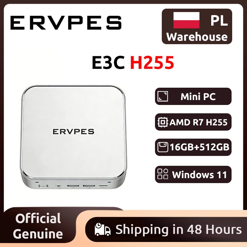 ERVPES E3C Mini PC AMD Ryzen 7 H255 16GB DDR5 5600MHz 512GB SSD Win11 Wi-Fi 6 BT5.2 Gaming Desktop Mini komputer stacjonarny do gier