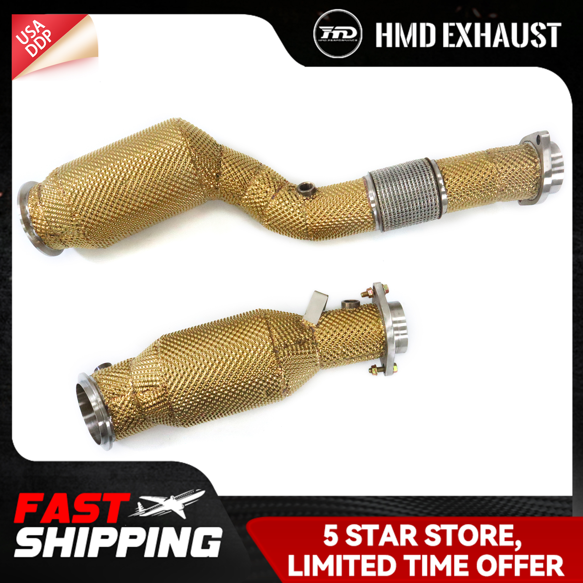 HMD untuk BMW M3 M4 G8X Downpipe berkualitas tinggi SS304 Pelindung panas Sistem pembuangan dengan Konverter Katalitik