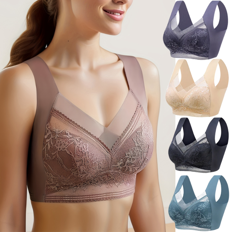 Soutien-gorge push-up sans couture en soie glacée pour femme, sans armatures, en dentelle, grande taille, confort estival, lingerie