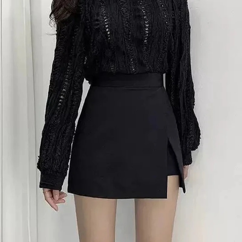 Zwarte Mini Rokken Vrouwen Onregelmatige Zijsplitten Hoge Taille Een Lijn Shorts Rokken Zomer Koreaanse Fashion Chic Hip Wrap Rok Vrouwelijke
