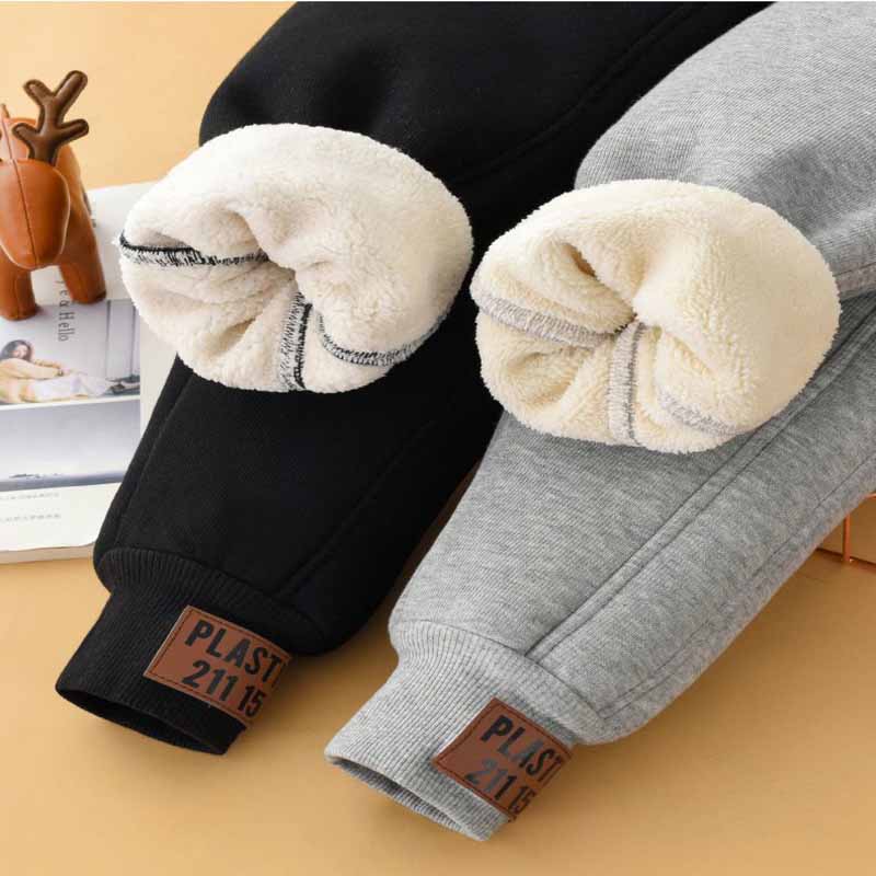Pantalones cálidos de lana de cordero para niños, pantalones de invierno acolchados de terciopelo para niños y niñas, pantalones de nieve de algodón grueso para niños grandes de 4 a 14 años