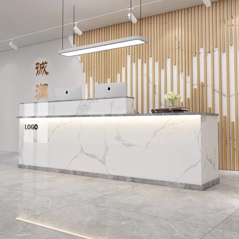 Op maat gemaakte praktische receptie Winkel Salonopslag Luxe receptiebalie Uniek professioneel receptiekantoormeubilair