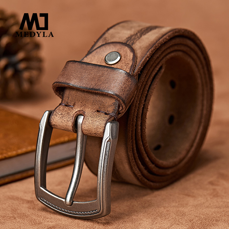 MEDYLA hommes ceinture alliage boucle ardillon avancé ceintures en cuir jean décontracté Original peau de vache ceinture jeunesse ceinture à la main MD567