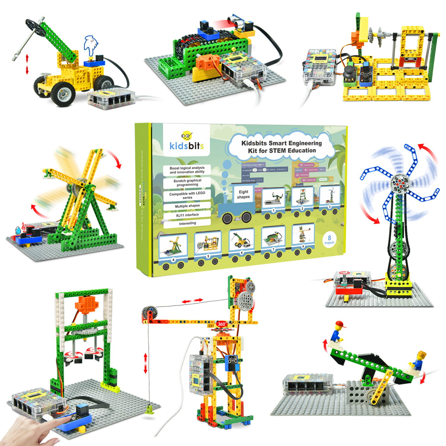 Kidsbits Smart Engineering Kit Voor Arduino Compatibel Met Lego-Serie Ondersteuning Scratch Programming Studie Diy Electronic Pack
