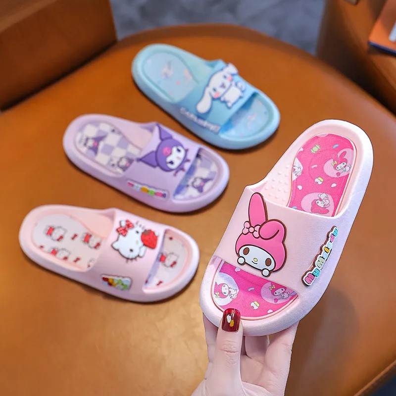 Sanrio chinelos infantis verão meninas banho interno antiderrapante bebê casa meninos chinelos minha melodia kuromi olá kitty