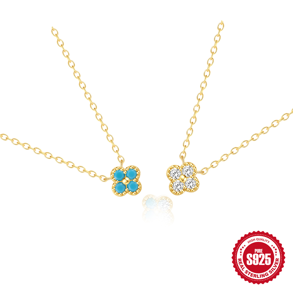 ROXI 100% Plata de Ley 925 turquesa cristal pétalo patrón colgante collares para Mujer delicado joyería de boda Collar Mujer