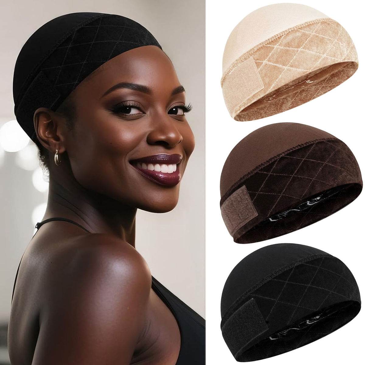 Zwarte Pruik Grip Cap Voor Pruiken 1 Stuks Verstelbare Fluwelen Pruik Grip Band Met Cap Voor Vrouwen Comfortabele Geventileerde Pruik Caps
