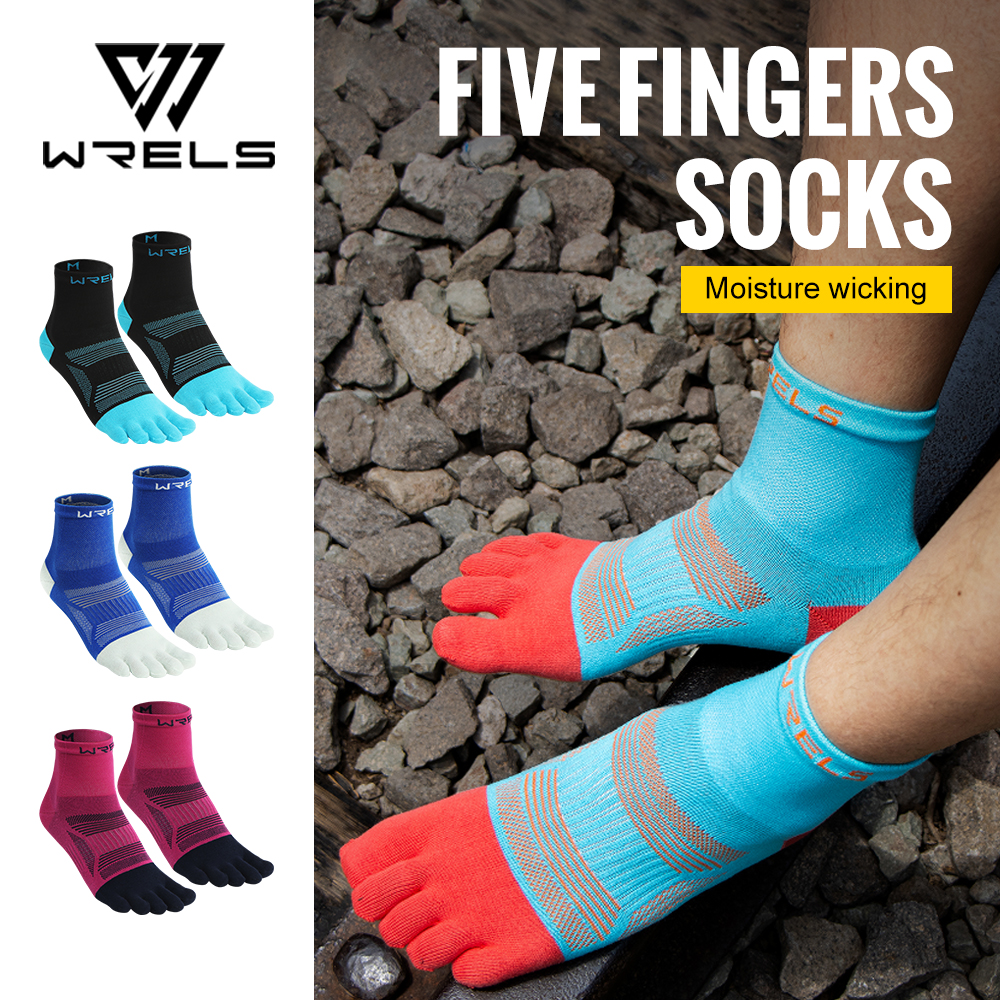 WRELS Athletic Ankle Toe Socks Five Finger Socks Breathable Athletic Running Sports Cushioned Moisture Wicking Five Toe Scocks