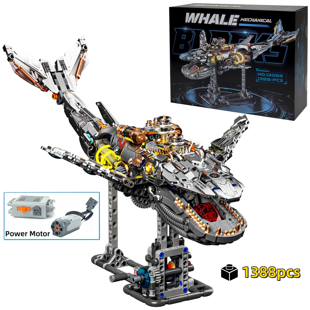 FUNXINEE 1388 Elementów Mechaniczny Wieloryb Oceaniczny z Modułem Oświetlenia, Bioniczny Ruch, Kreatywna Ozdoba, Zestaw MOC w Pudełku Prezentowym