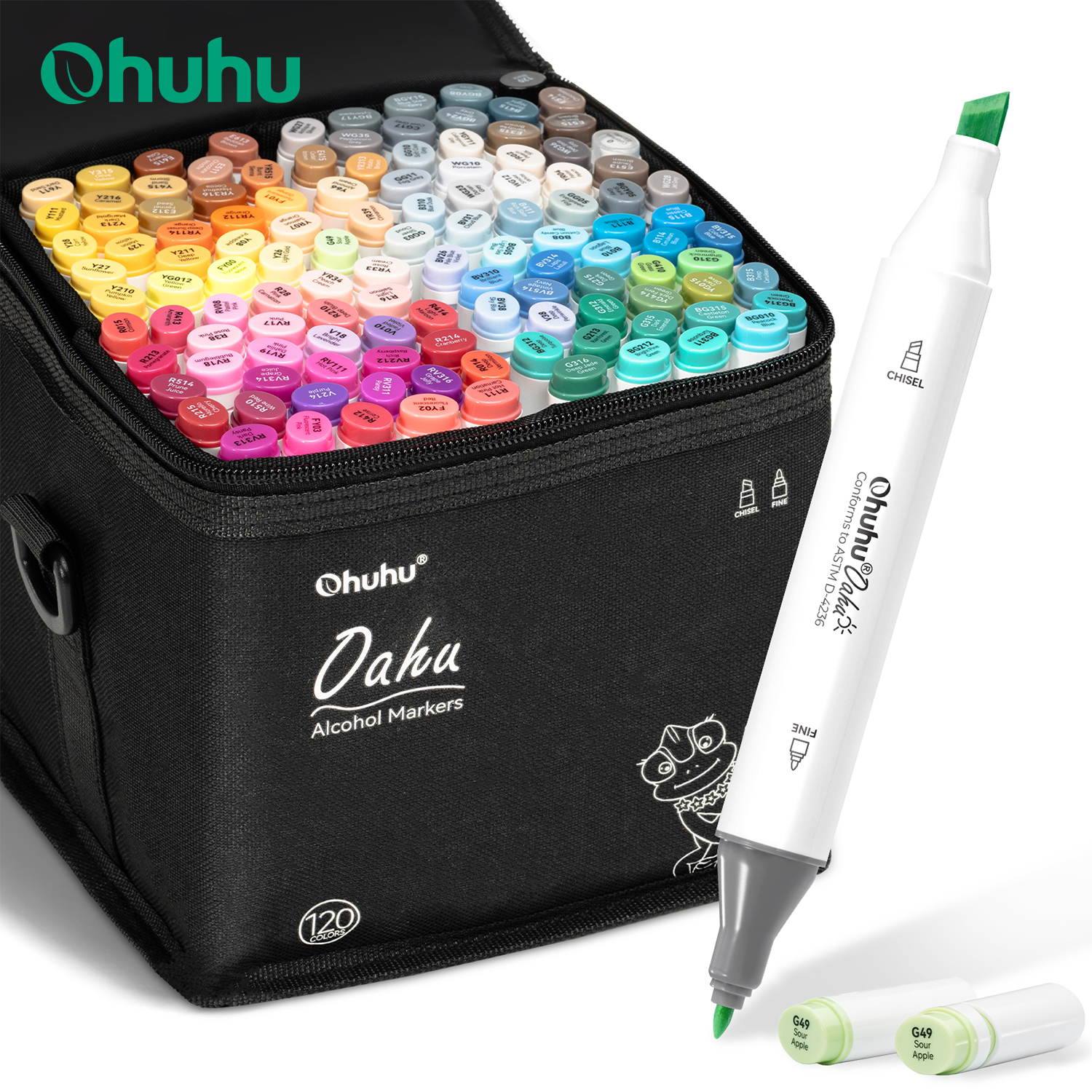 Ohuhu Oahu 120-kleuren markeerstiftset Alcohol Art Markers Dual Tips Viltstift Schetsen Tekening Graffiti Manga School Art Supplies