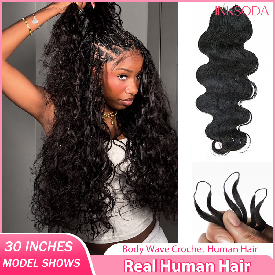 Włosy naturalne do wplatania metodą crochet, fala body wave, 30 cali, Miracle Knots, warkocze boho, surowe doczepy z włosów naturalnych, włosy naturalne do wplatania metodą crochet, efekt pióra.