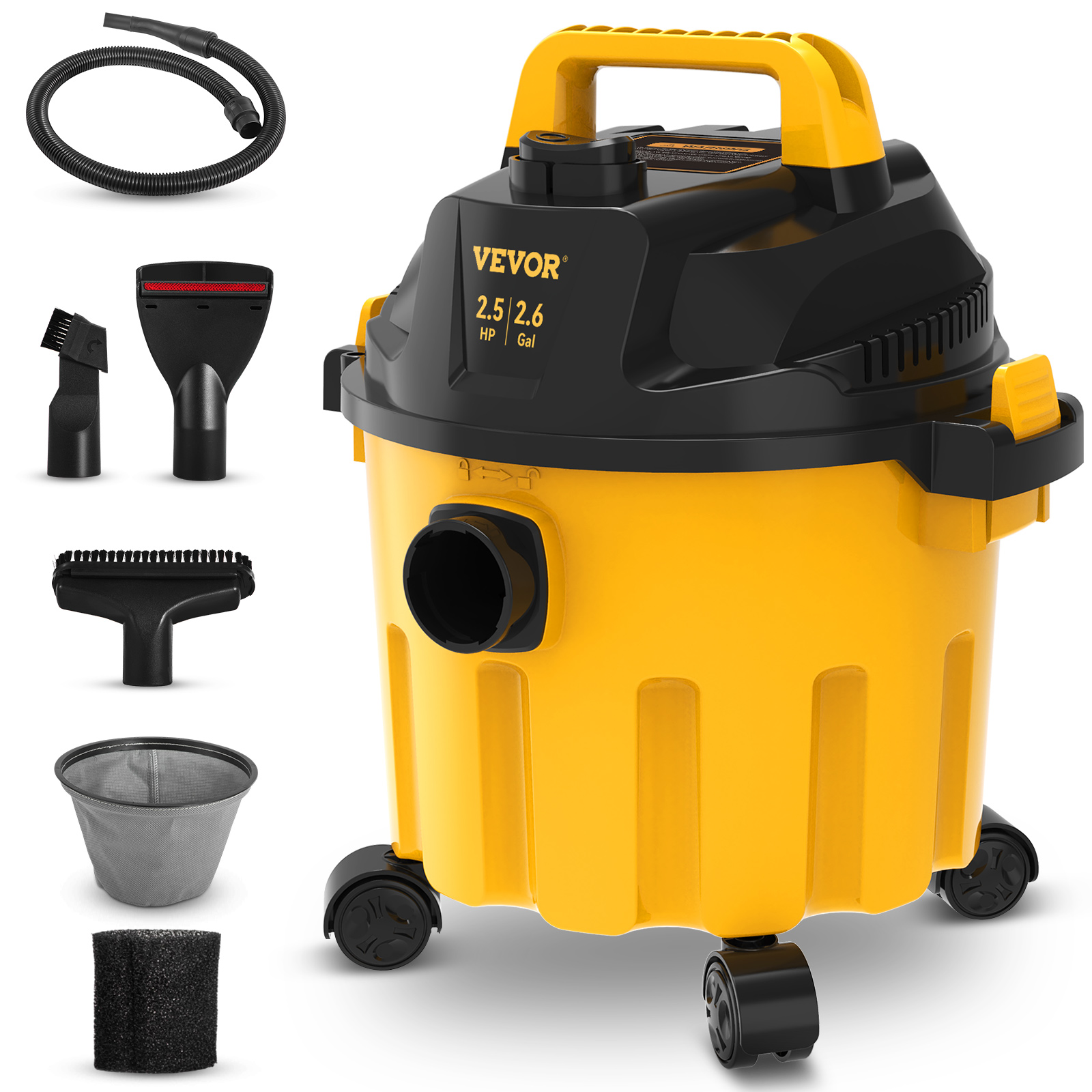 SucceBuy Wet Dry Vac 2.6 Galon 2.5 Peak HP 3 in 1 Vakum Toko Portabel dengan Fungsi Tiup Penyimpanan Lampiran untuk Lantai