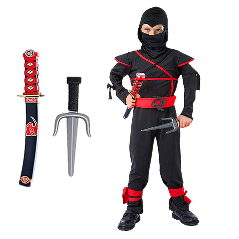 Disfraz de Ninja rojo para niño, disfraz de samurái japonés de Halloween, mono de Ninja para niño con accesorios de espuma Ninja, el mejor regalo para niños
