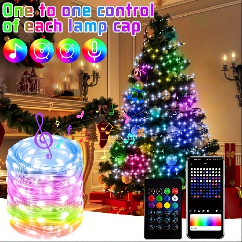 Guirnalda de luces LED para teléfono, aplicación remota, Control WS2812B RGB, cadena LED DIY, IC inteligente direccionable, Dreamcolor, decoración navideña para fiesta de jardín