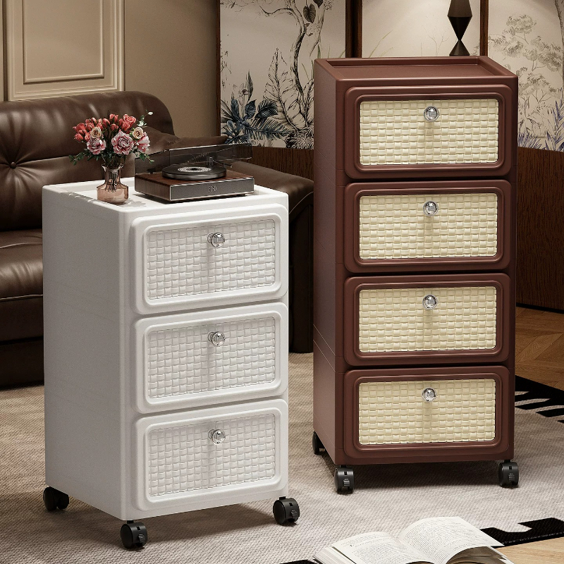 Medieval Style Plastic Drawer Type Storage Cabinet Swivel Caster Nightstand Large Capacity Mobile Multi Tier Organizer Cabinets