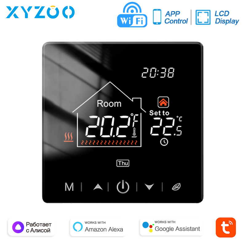 Termostato de aquecimento de piso elétrico/água wi-fi, controlador de temperatura de caldeira a gás, aplicativo tuya/smart life, alexa, google home voice