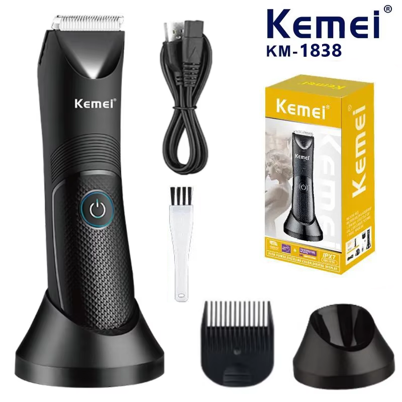 Kemei KM-1838 área da virilha aparador de pêlos cortador de grama lâmina cerâmica à prova dwaterproof água molhado seco clippers pubia axila corpo cabelo higiene navalha