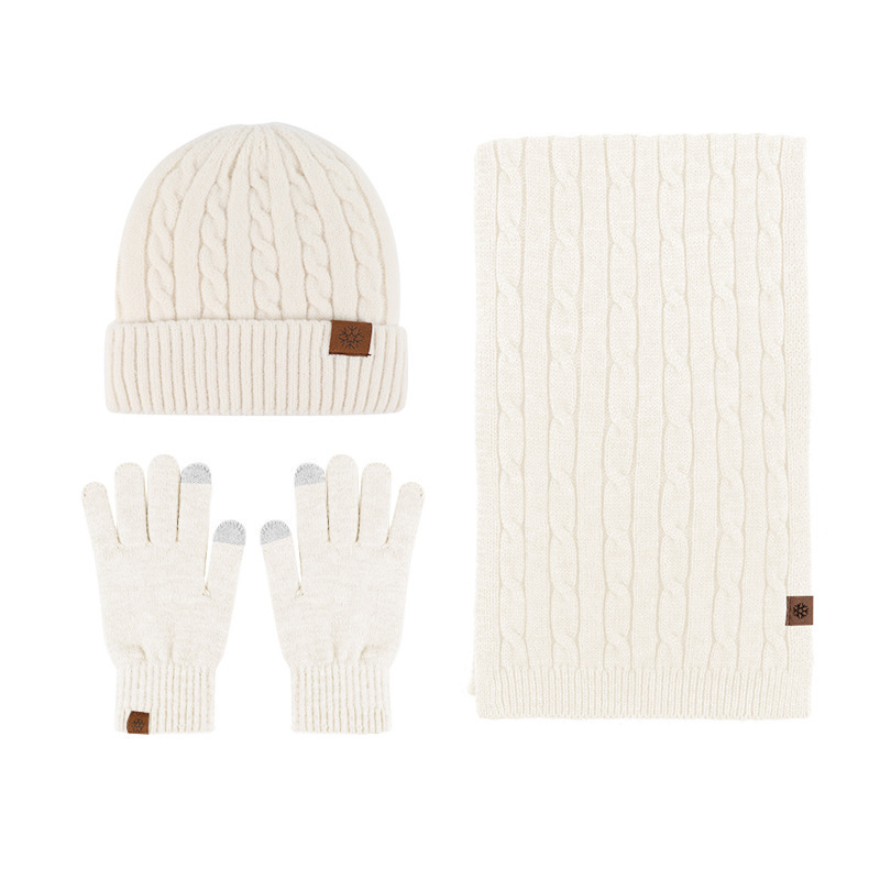 Winter Unisex Outdoor Reise Mode Einfache und Plüsch Dicke Warme Gestrickte Hut Schal Handschuhe Drei Stück Set Schals Kappen
