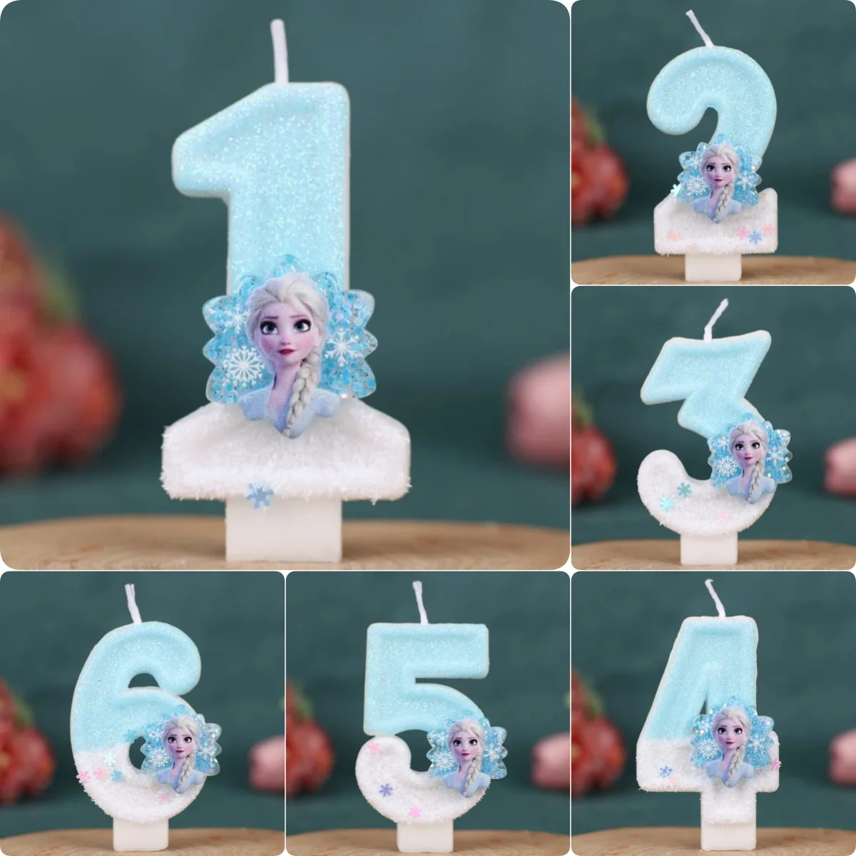 Princesa dos desenhos animados natal aniversário número floco de neve congelado velas digitais 0-9 número bolo topper festa de aniversário decoração chuveiro