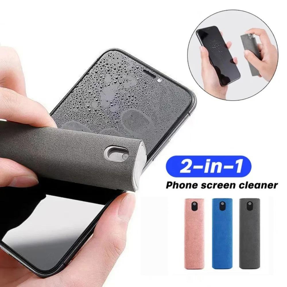 Limpiador de pantalla de microfibra 2 en 1, juego de botellas con pulverizador para móvil (sin líquidos), paño para teléfono, Ipad, ordenador, toallitas para limpieza de gafas de Iphone
